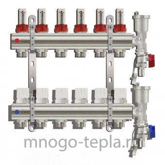 Коллекторная группа Tim (KC006) 1" ВР, 6 отводов 3/4", расходомер, воздухоотводчик, сливной кран - №1