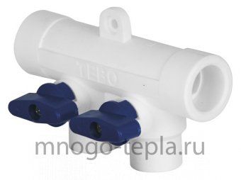 Коллектор из полипропилена с кранами TEBO 32x20x3 с синими ручками (3 отвода) - №1