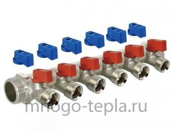 Коллектор с шаровыми кранами TIM MV-3/4-N-6 (3/4" х 1/2"), на 6 отводов, под конус - №1